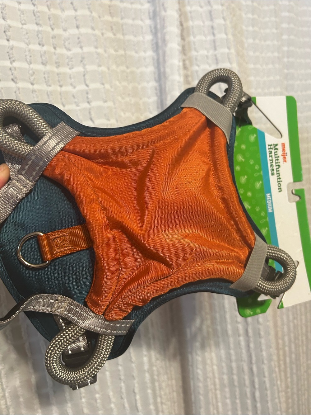 Orange & Teal Dog Harness Medium with‎ Frisbee with Reflective Trim